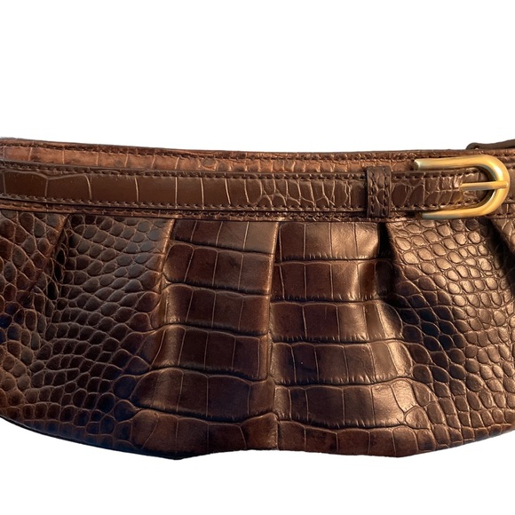 Ann Taylor Loft wristlet clutch dark brown genuine leather zipper gently used - Picture 2 of 6